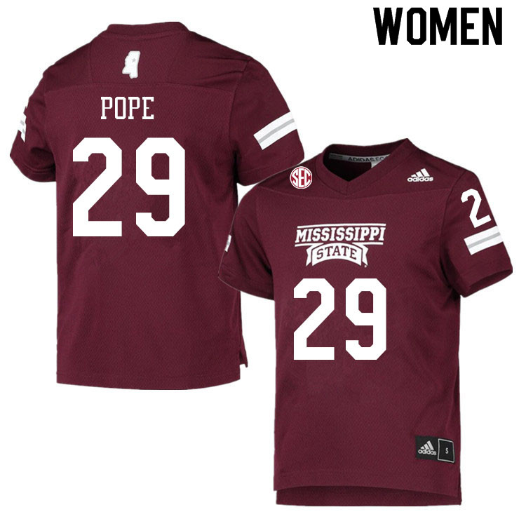 Women #29 Kaydin Pope Mississippi State Bulldogs College Football Jerseys Sale-Maroon - Click Image to Close